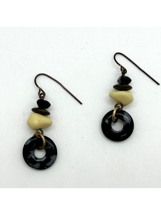 Handcrafted Jewelry - Handcrafted Acrylic Bead and Donut Ring Stacked Bead Dangle Earrings